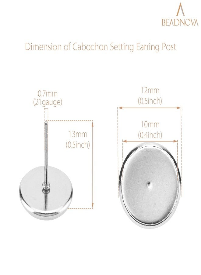 BEADNOVA Cabochon Setting Post 60pcs Blank Earring Studs 10mm Stainless Steel Cabochon Setting Ear Stud with Stainless Steel Backs for Resin DIY Earring Making (10mm, 60pcs) - Image 2